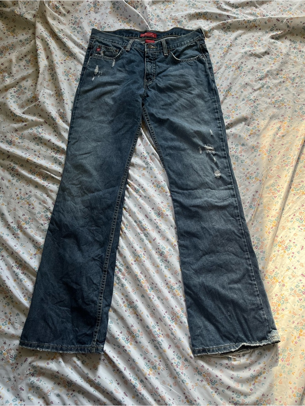 Vintage Aeropostale Y2K Distressed Bootcut Jeans - Pink Butterfly Detail